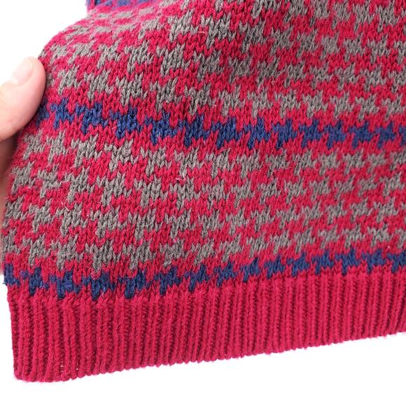 Vintage Maroon Red Granny Houndstooth Stripe Mock Turtleneck Tunic Sweater PL - Picture 10 of 10